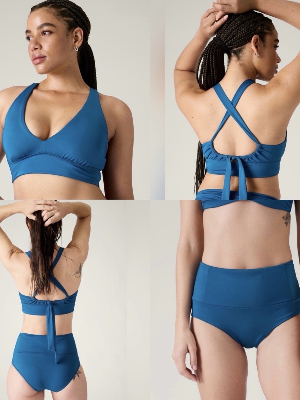 2 Piece Set Athleta Plunge Bikini Top + Ultra High Rise Pocket Bottom Lapis